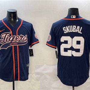 Detroit Tigers #29 Tarik Skubal Navy With Patch Cool Base Stitched Jersey
