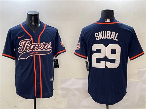 Detroit Tigers #29 Tarik Skubal Navy With Patch Cool Base Stitched Jersey
