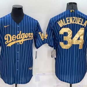 Los Angeles Dodgers #34 Fernando Valenzuela Navy Gold Cool Base Stitched Baseball Jersey