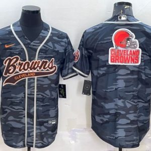 Cleveland Browns Gray Camo Team Big Logo With Patch Cool Base Stitched Jersey