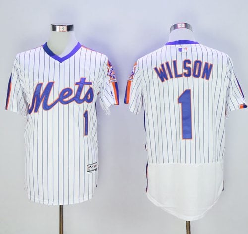 Mets #1 Mookie Wilson White(Blue Strip) Flexbase Authentic Collection Alternate Stitched Jersey