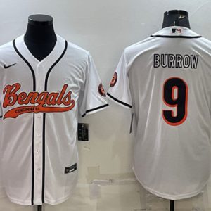Cincinnati Bengals #9 Joe Burrow White With Patch Cool Base Stitched Baseball Jersey