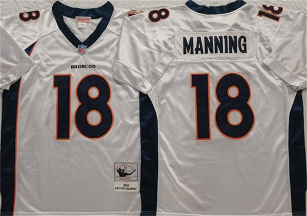 Denver Broncos #18 Peyton Manning White Throwback Stitched Jersey