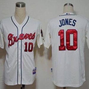 Braves #10 Chipper Jones Cream Cool Base Stitched Jersey