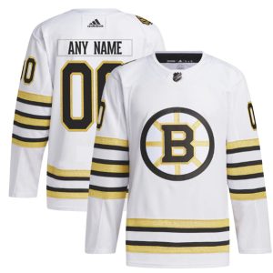 Boston Bruins Custom White 100th Anniversary Stitched Jersey