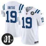 Indianapolis Colts #19 Johnny Unitas White 2025 F.U.S.E. Jim Irsay Patch Vapor Limited Stitched Jersey