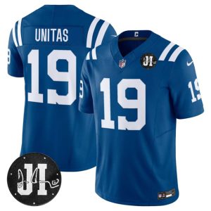 Indianapolis Colts #19 Johnny Unitas Blue 2025 F.U.S.E. Jim Irsay Patch Vapor Limited Stitched Jersey