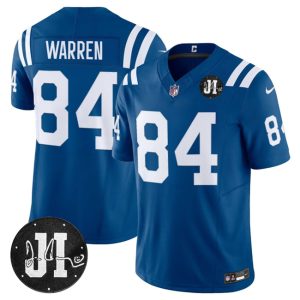 Indianapolis Colts #84 Tyler Warren Blue 2025 F.U.S.E. Jim Irsay Patch Vapor Limited Stitched Jersey