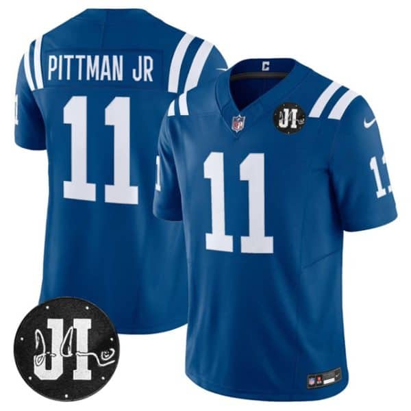 Indianapolis Colts #11 Michael Pittman Jr. Blue 2025 F.U.S.E. Jim Irsay Patch Vapor Limited Stitched Jersey