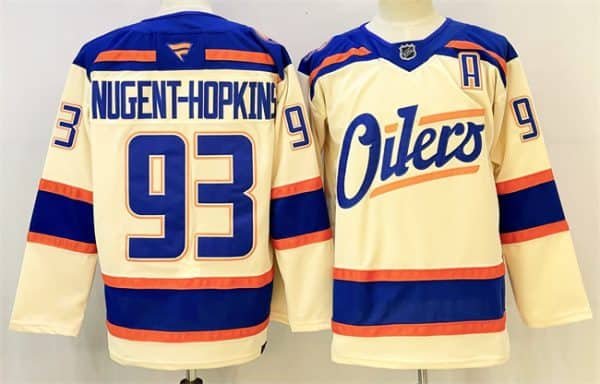 Edmonton Oilers #93 Ryan Nugent-Hopkins Light Beige 2025 Alternate With A Patch Stitched Jersey