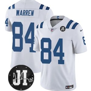Indianapolis Colts #84 Tyler Warren White Jim Irsay Patch Vapor Limited Stitched Jersey