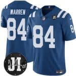 Indianapolis Colts #84 Tyler Warren Blue Jim Irsay Patch Vapor Limited Stitched Jersey