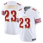 San Francisco 49ers #23 Christian McCaffrey White Gold 2025 F.U.S.E. ¡°Rivalries¡± Vapor Limited Stitched Jersey