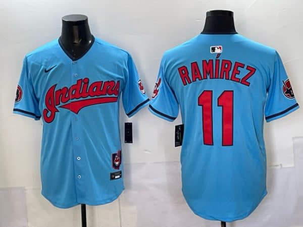 Cleveland Guardians #11 Jos¨¦ Ram¨ªrez Blue Vapor Premier Limited Stitched Jersey