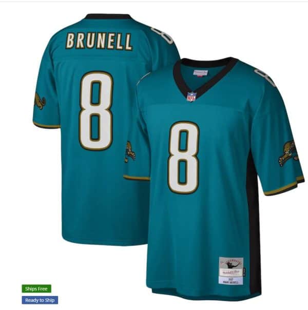 Jacksonville Jaguars #8 Mark Brunell 1997 Mitchell Ness Teal Throwback Jersey