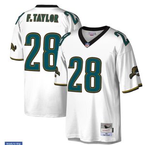 Mens Jacksonville Jaguars #28 Fred Taylor Mitchell Ness White Legacy Throwback Jersey