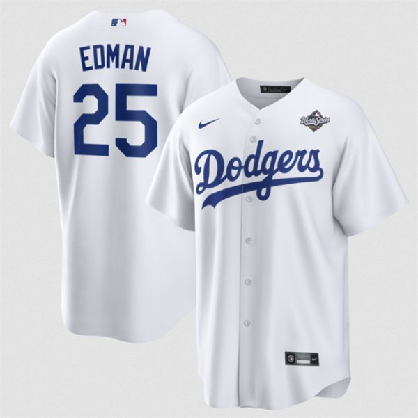 Los Angeles Dodgers #25 Tommy Edman White 2025 World Series Home Cool Base Stitched Jersey