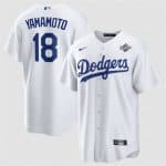 Los Angeles Dodgers #18 Yoshinobu Yamamoto White 2025 World Series Home Cool Base Stitched Jersey
