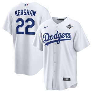 Los Angeles Dodgers #22 Clayton Kershaw White 2025 World Series Home Cool Base Stitched Jersey
