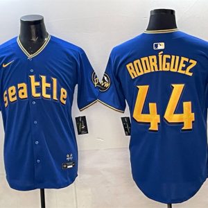 Seattle Mariners #44 Julio Rodr¨ªguez Royal With 2025 AL West Division Champions Patch City Connect Limited Stitched Jersey