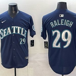 Seattle Mariners #29 Cal Raleigh Navy With 2025 AL West Division Champions Patch Limited Stitched jersey