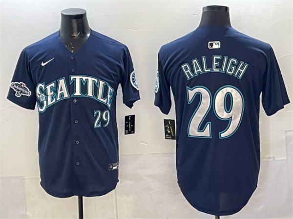 Seattle Mariners #29 Cal Raleigh Navy With 2025 AL West Division Champions Patch Limited Stitched jersey