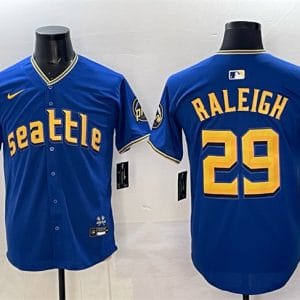Seattle Mariners #29 Cal Raleigh Royal With 2025 AL West Division Champions Patch City Connect Limited Stitched Jersey