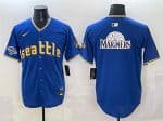Seattle Mariners Team Big Logo Royal With 2025 AL West Division Champions Patch City Connect Limited Stitched Jersey