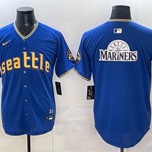 Seattle Mariners Team Big Logo Royal With 2025 AL West Division Champions Patch City Connect Limited Stitched Jersey