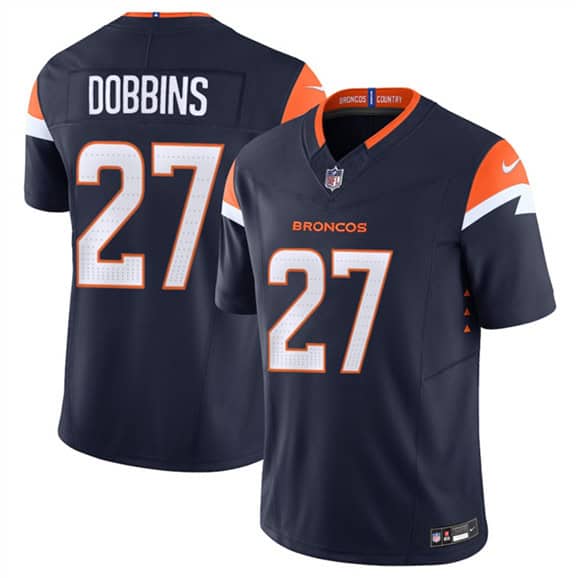 Denver Broncos #27 J.K. Dobbins Navy F.U.S.E. Vapor Limited Stitched Jersey