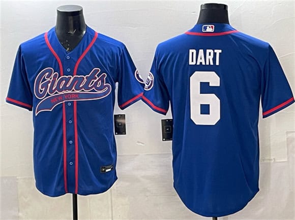 New York Giants #6 Jaxson Dart Royal With Patch Cool Base Stitched Jersey