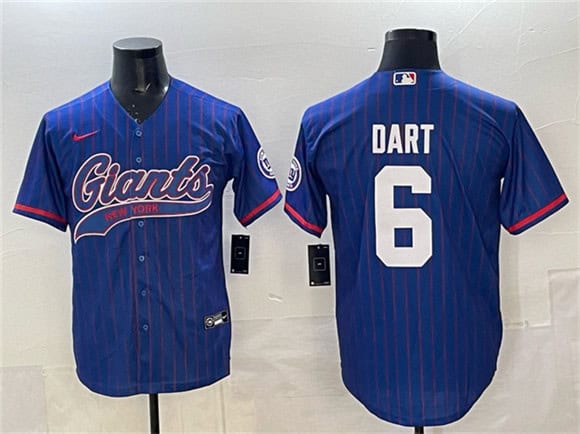 New York Giants #6 Jaxson Dart Royal Pinstripe With Patch Cool Base Stitched Jersey
