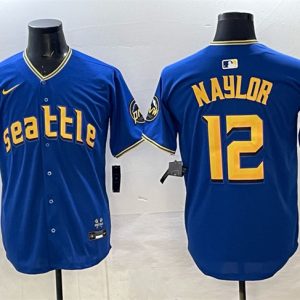 Seattle Mariners #12 Josh Naylor Royal With 2025 AL West Division Champions Patch Limited Stitched jersey