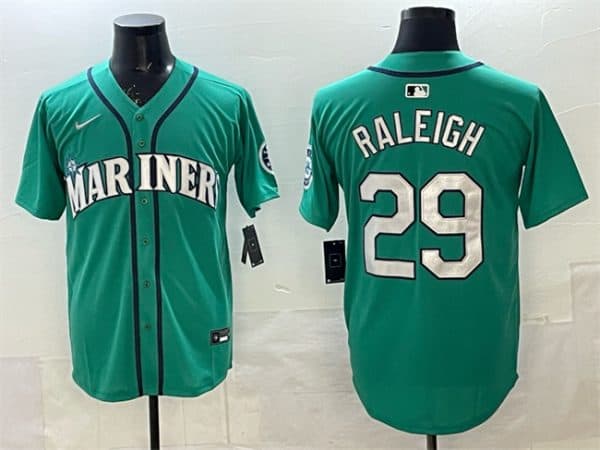 Seattle Mariners #29 Cal Raleigh Aqua Limited Stitched jersey