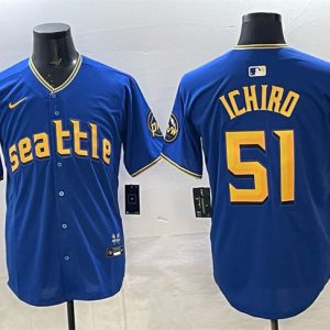 Seattle Mariners #51 Ichiro Suzuki Royal With 2025 AL West Division Champions Patch Limited Stitched jersey