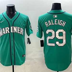 Seattle Mariners #29 Cal Raleigh Aqua With 2025 AL West Division Champions Patch Limited Stitched jersey