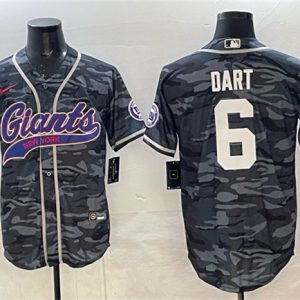 New York Giants #6 Jaxson Dart Gray Camo With Patch Cool Base Stitched Jersey