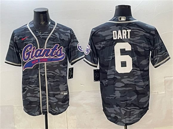 New York Giants #6 Jaxson Dart Gray Camo With Patch Cool Base Stitched Jersey