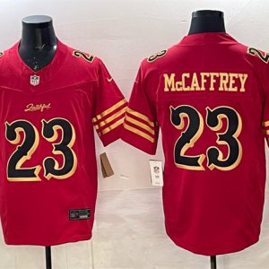 San Francisco 49ers #23 Christian McCaffrey Red Gold 2025 F.U.S.E. ¡°Rivalries¡± Vapor Limited Stitched Jersey