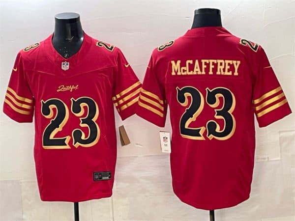 San Francisco 49ers #23 Christian McCaffrey Red Gold 2025 F.U.S.E. ¡°Rivalries¡± Vapor Limited Stitched Jersey