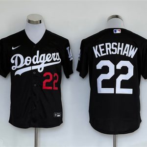 Los Angeles Dodgers #22 Clayton Kershaw Black Cool Base Stitched Jersey