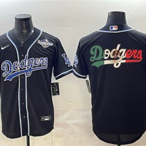 Los Angeles Dodgers Team Big Logo Black Fashion 2025 World Series Cool Base Stitched Jersey