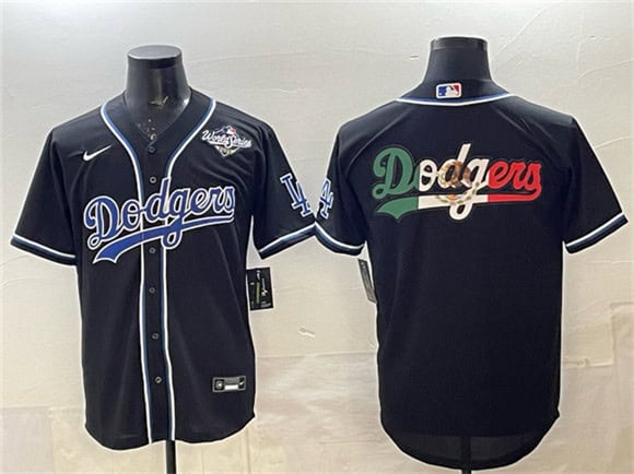 Los Angeles Dodgers Team Big Logo Black Fashion 2025 World Series Cool Base Stitched Jersey
