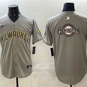 Milwaukee Brewers Team Big Logo Gray Home Limited Stitched Jersey