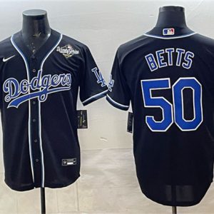 Los Angeles Dodgers #50 Mookie Betts Black Fashion 2025 World Series Cool Base Stitched Jersey