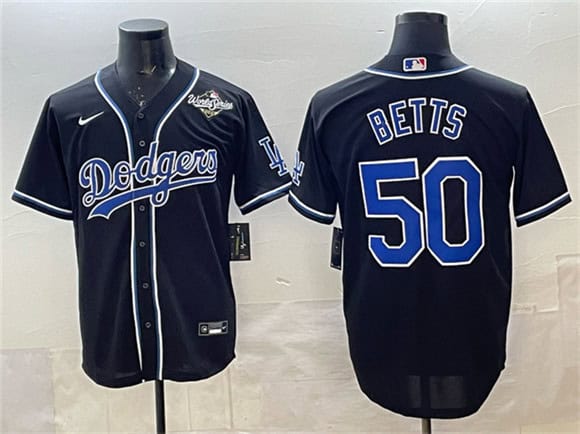 Los Angeles Dodgers #50 Mookie Betts Black Fashion 2025 World Series Cool Base Stitched Jersey