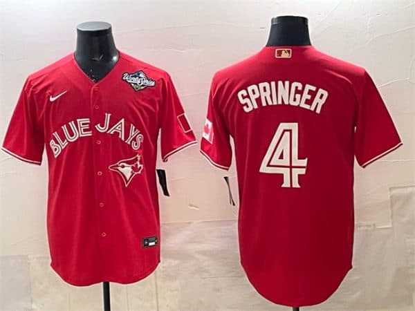 Toronto Blue Jays #4 George Springer Red 2025 World Series Cool Base Stitched Jersey