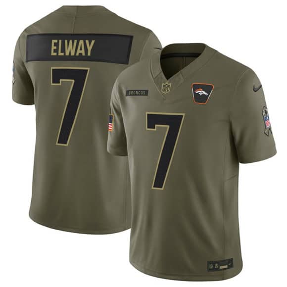 Denver Broncos #7 John Elway Olive 2025 Salute to Service Limited Stitched Jersey