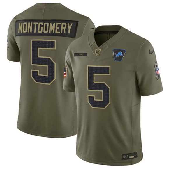 Detroit Lions #5 David Montgomery Olive 2025 F.U.S.E. Salute to Service Limited Stitched Jersey