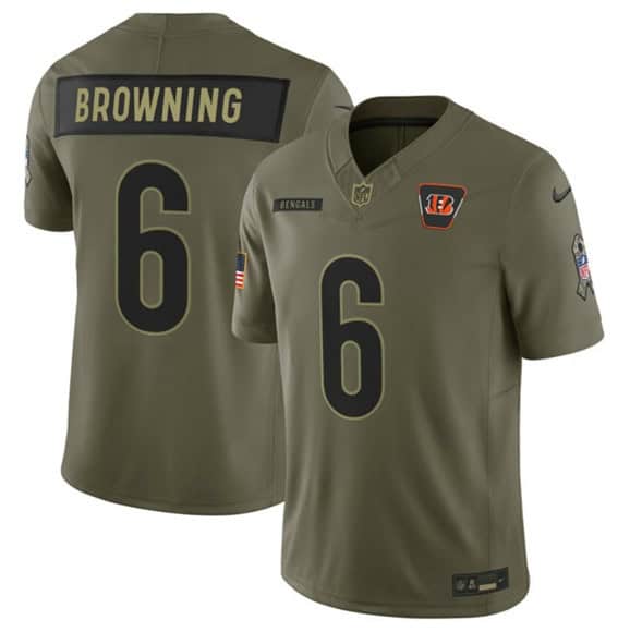 Cincinnati Bengals #6 Jake Browning Olive 2025 Salute to Service Limited Stitched Jersey